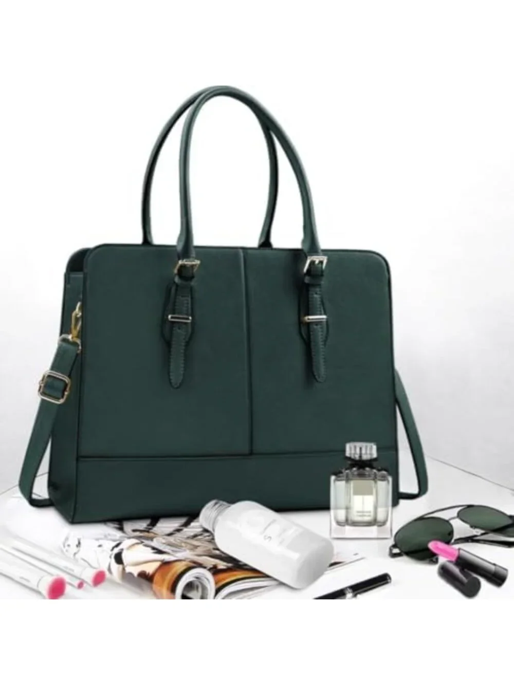 Stylish Leather Laptop Tote for Women - 15.6 Inch Work Bag, Computer Carrier